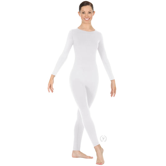 Eurotard Adult Microfiber Zipper-Back Long Sleeve Unitard - White