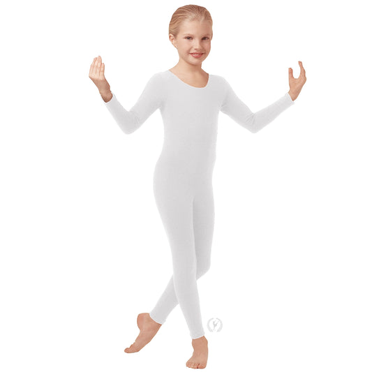 Eurotard Youth Microfiber Long Sleeve Unitard - White