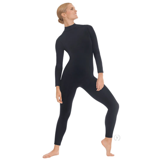 Eurotard Adult Microfiber Zipper Back Mock Neck Long Sleeve Unitard - Black