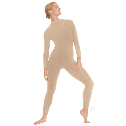 Eurotard Adult Microfiber Zipper Back Mock Neck Long Sleeve Unitard - Beige