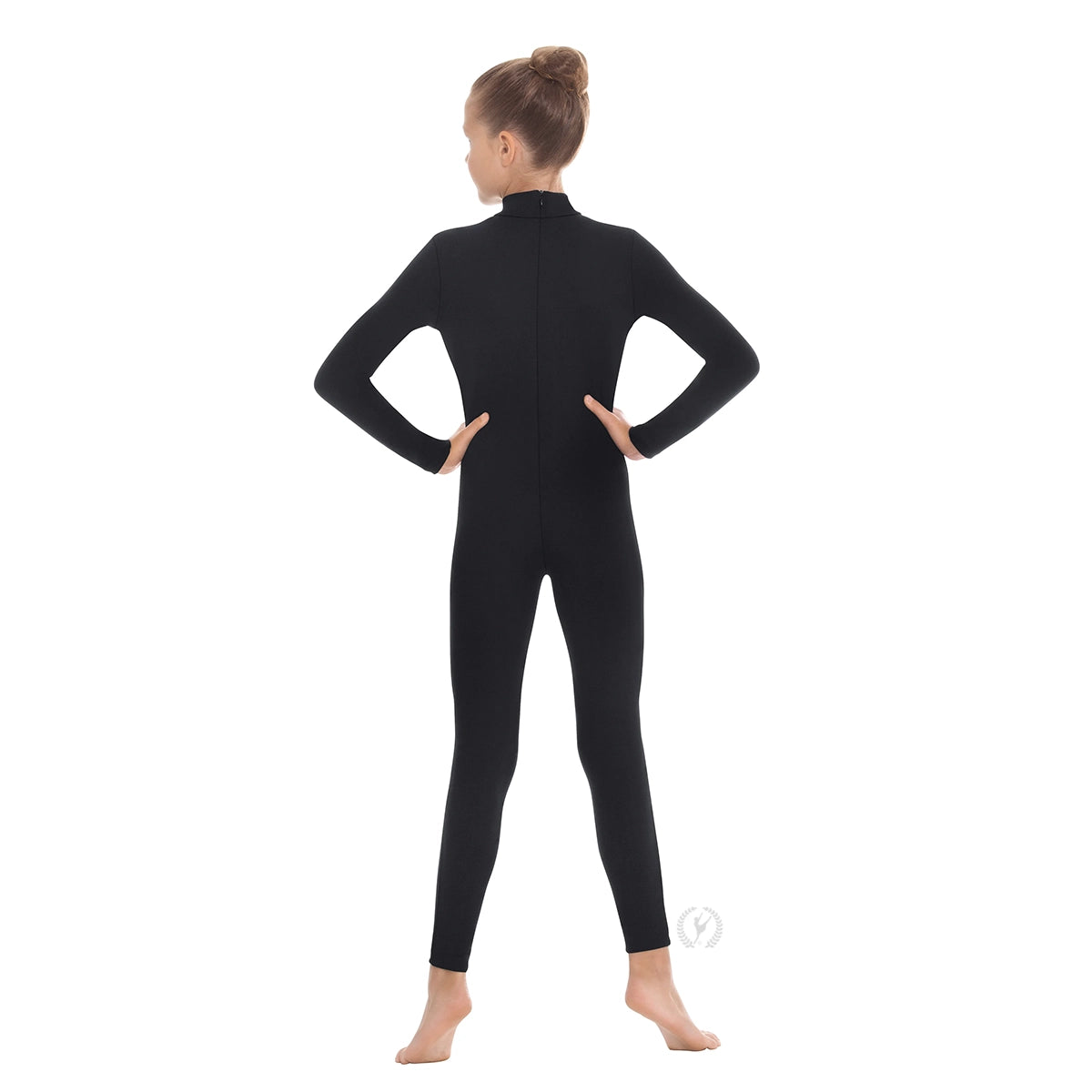 Eurotard Youth Microfiber Zipper Back Mock Neck Long Sleeve Unitard - Black